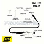 torcha semi automatica MXL200 MB-15 para soldadura MIG MAG disponible en Prosermet Rosario